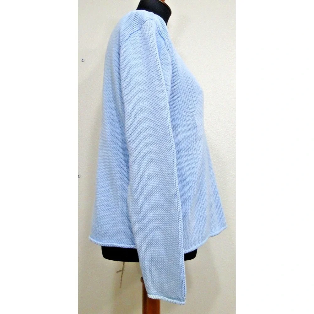 Eileen Fisher Woman Tight Knit Crochet Baby Blue‎ Pullover Sweater Large Petite